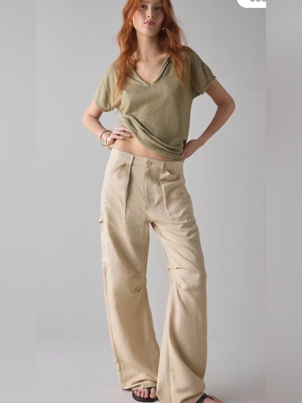 Lioness Neutral-Taupe Utility Wide-Leg Trousers